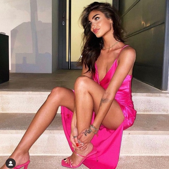 ZARA BLOGGERS FAV SATIN DRAPED DRESS PINK - Picture 5 of 14